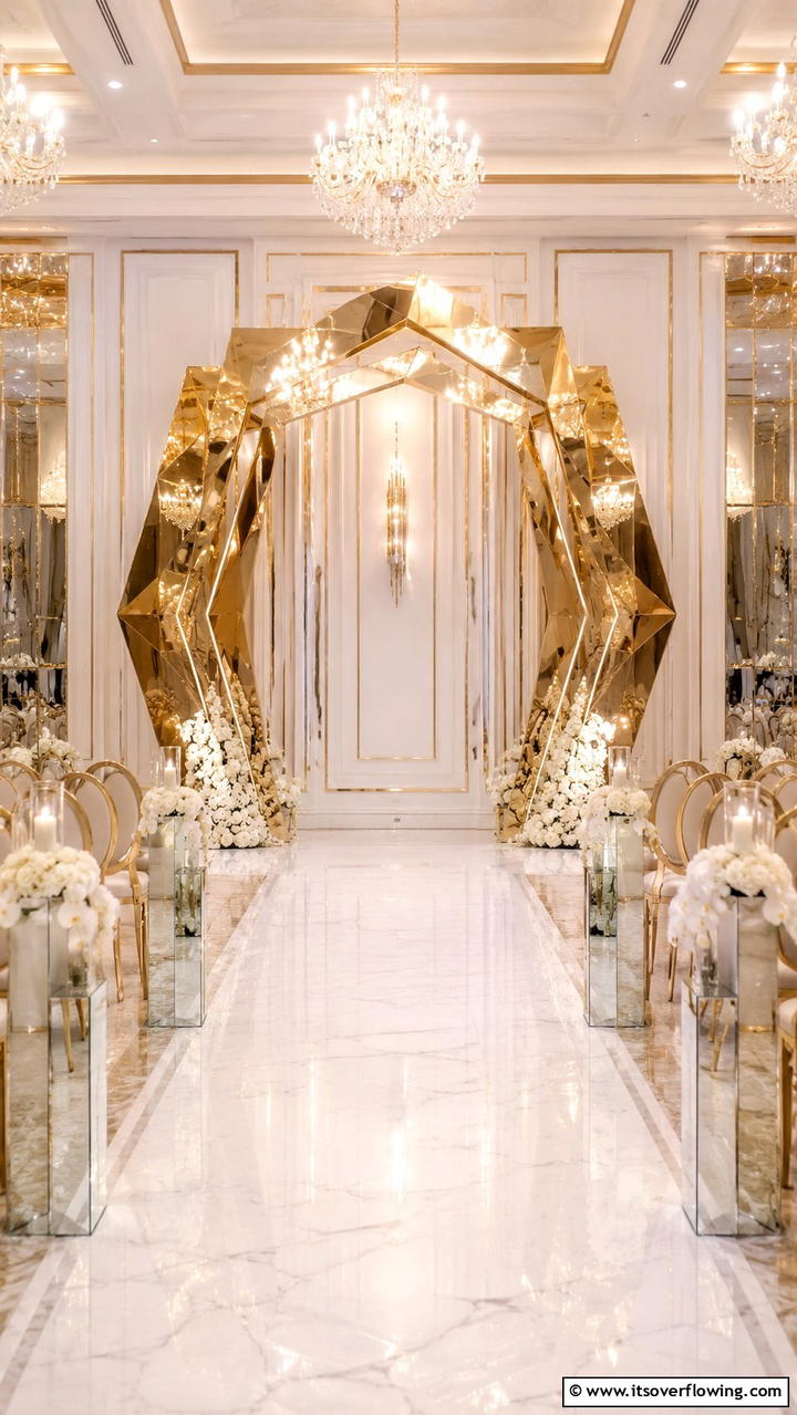 Glamorous Metallic Wedding Arch - 21 Beautiful Wedding Arch Ideas for Ceremony Backdrops