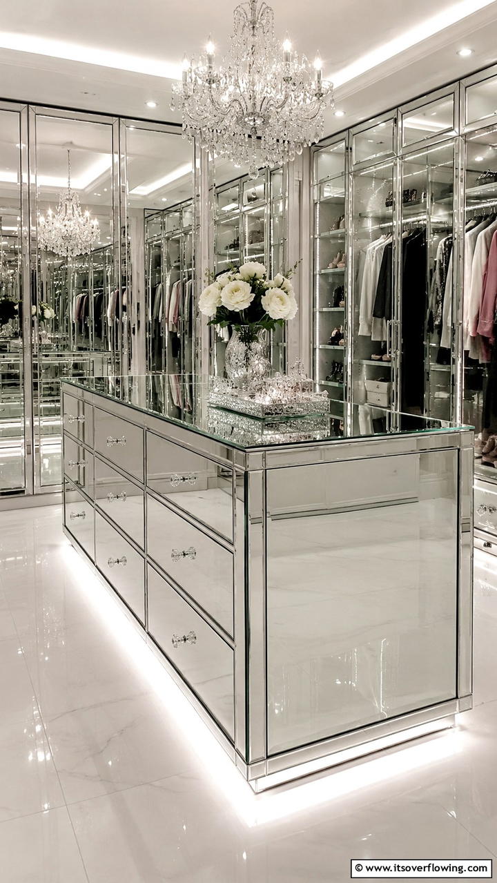 Glamorous Mirrored Closet Island - 30 Closet Island Ideas- Luxurious Walk-In Storage Solutions