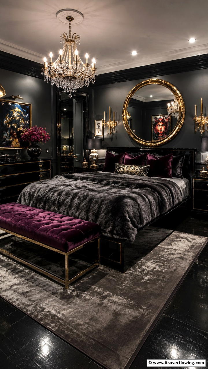 Glamorous Noir - 30 Dark Bedroom Ideas- Moody and Sophisticated Retreat