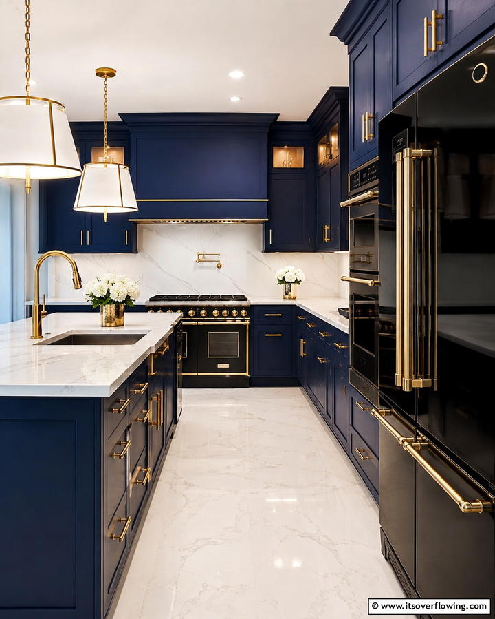 Glamorous Touch with Gold Hardware - 25 Kitchen With Black Appliances for a Sleek and Modern Look