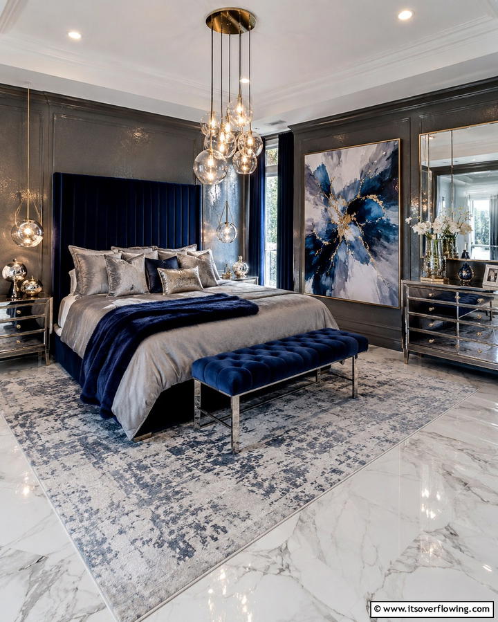 Glamorous Urban Getaway - 30 Calming Blue and Grey Bedroom Ideas for Relaxing Retreats