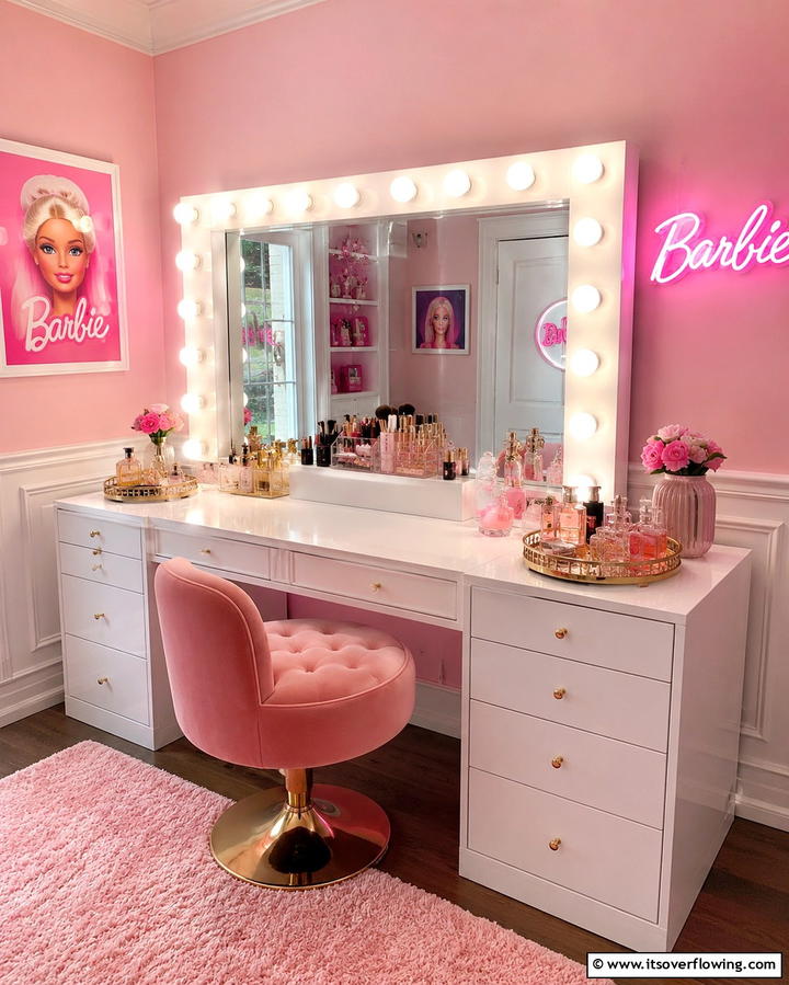 Glamorous Vanity Setup - 25 Fun Barbie Room Ideas for Kids and Collectors
