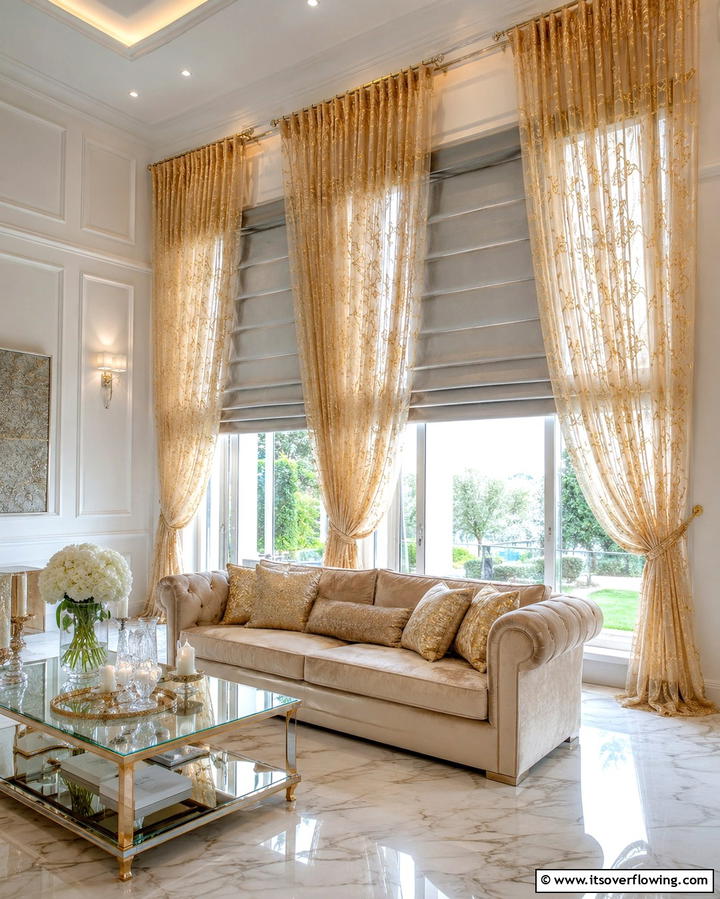 Glamorous Window Treatments - 30 Glam Living Room Ideas for Luxurious Comfort