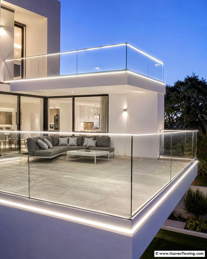 Glass Balconies with Integrated Lighting Strips - 25 Glass Balcony Design Ideas for Modern Homes
