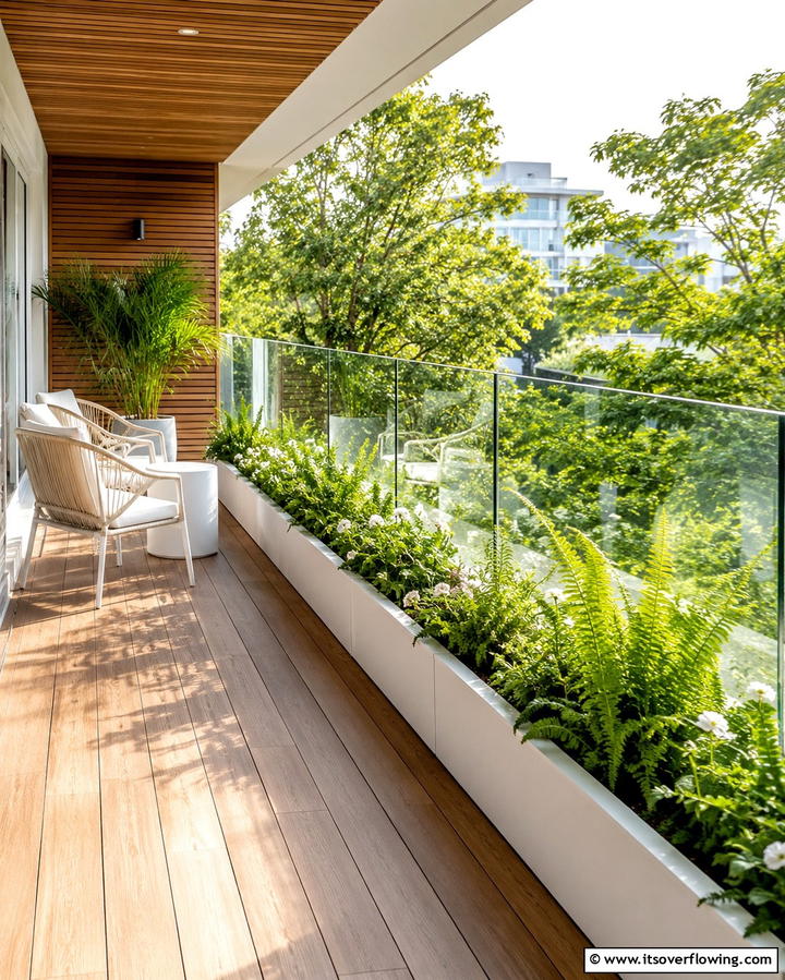 Glass Balconies with Planter Integration - 25 Glass Balcony Design Ideas for Modern Homes