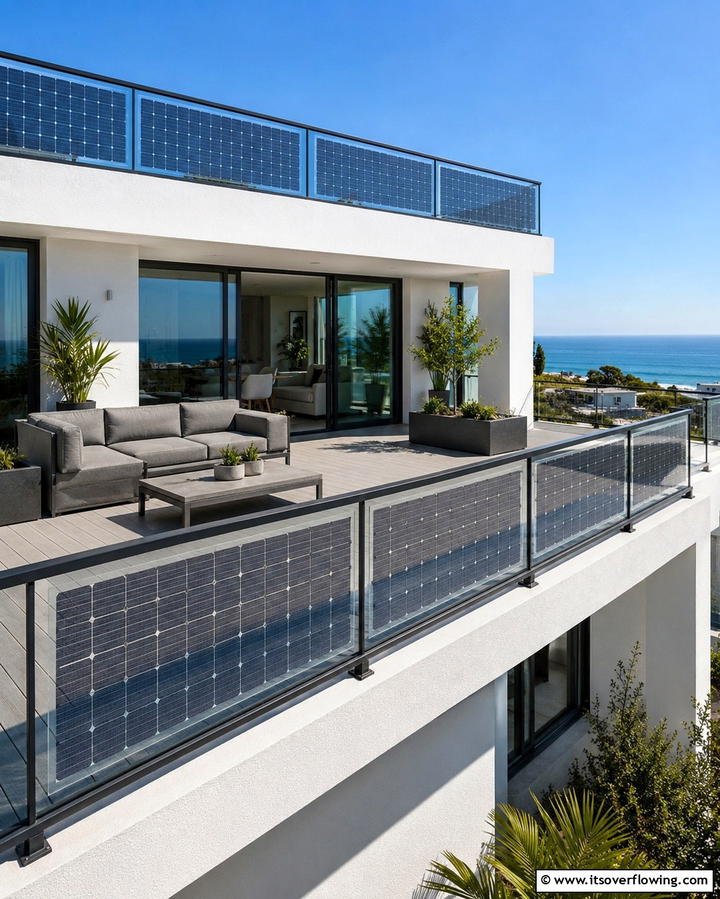 Glass Balconies with Solar Panel Integration - 25 Glass Balcony Design Ideas for Modern Homes