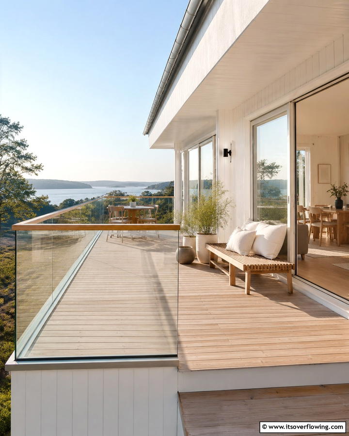 Glass Balconies with Wooden Railing Accents - 25 Glass Balcony Design Ideas for Modern Homes