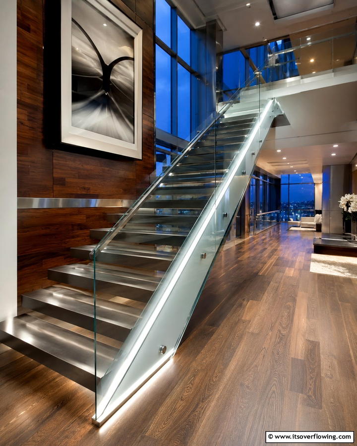 Glass Balustrade Lighting for a Sleek Finish - 25 Staircase Lighting Ideas to Illuminate Your Home