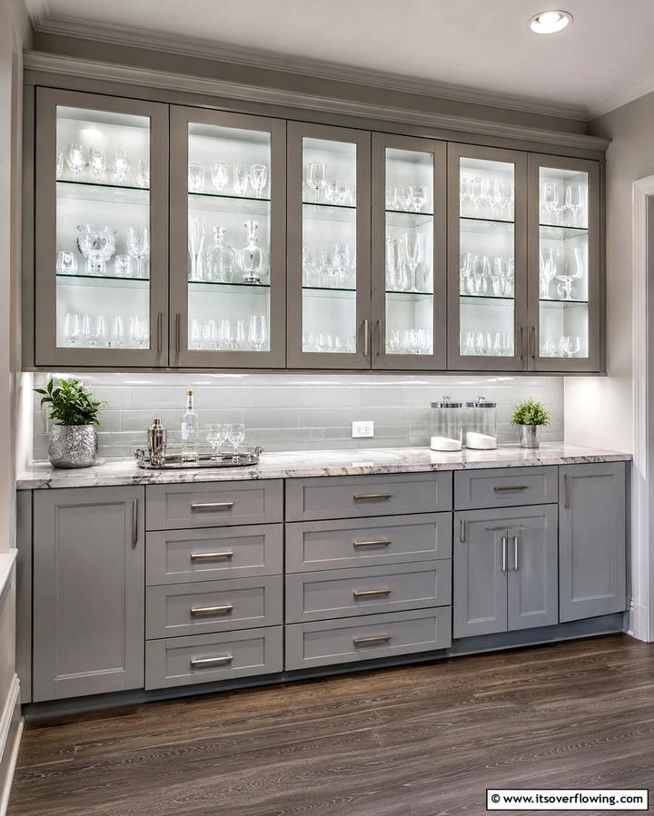 Glass Cabinet Doors - 25 Grey and White Kitchen Ideas for a Classic Look