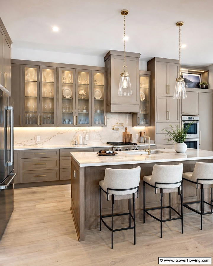 Glass Cabinet Doors for a Modern Touch - 25 Transitional Kitchen Ideas for Modern Homes