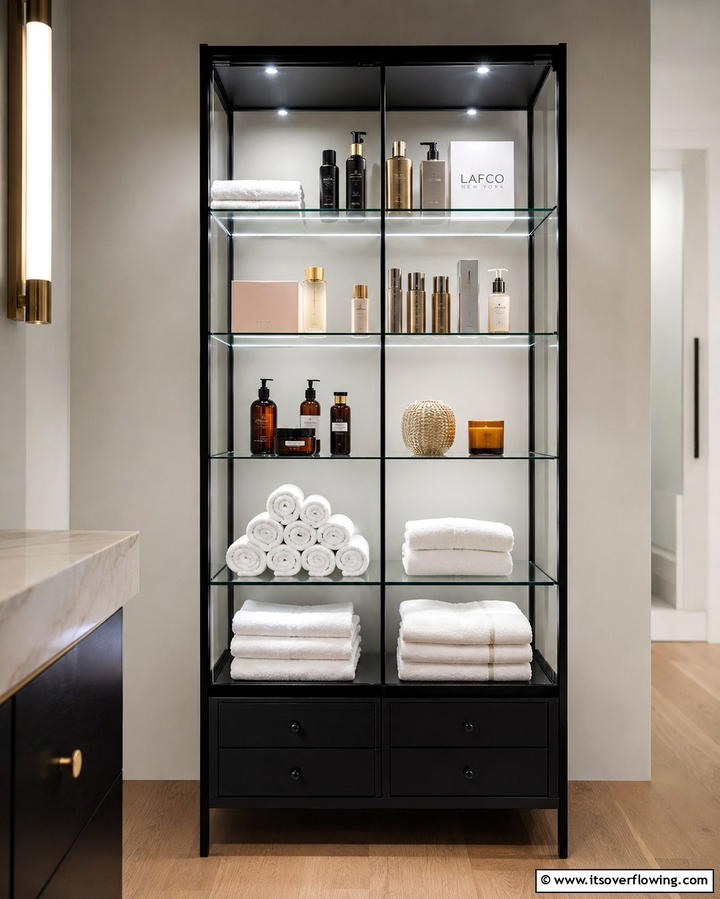 Glass Cabinet for Display - 30 Functional Bathroom Furniture Ideas to Maximize Space