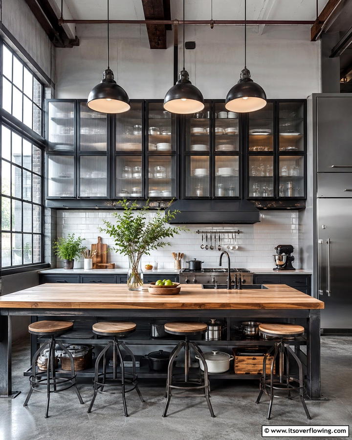 Glass Cabinets for a Modern Twist - 25 Industrial Kitchen Ideas for a Modern Look