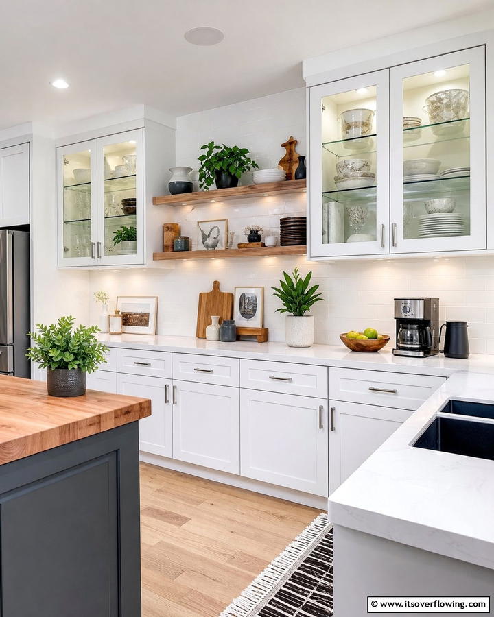 Glass Cabinets with Open Shelving - 20 Modern Style Glass Kitchen Cabinets for a Sleek Look
