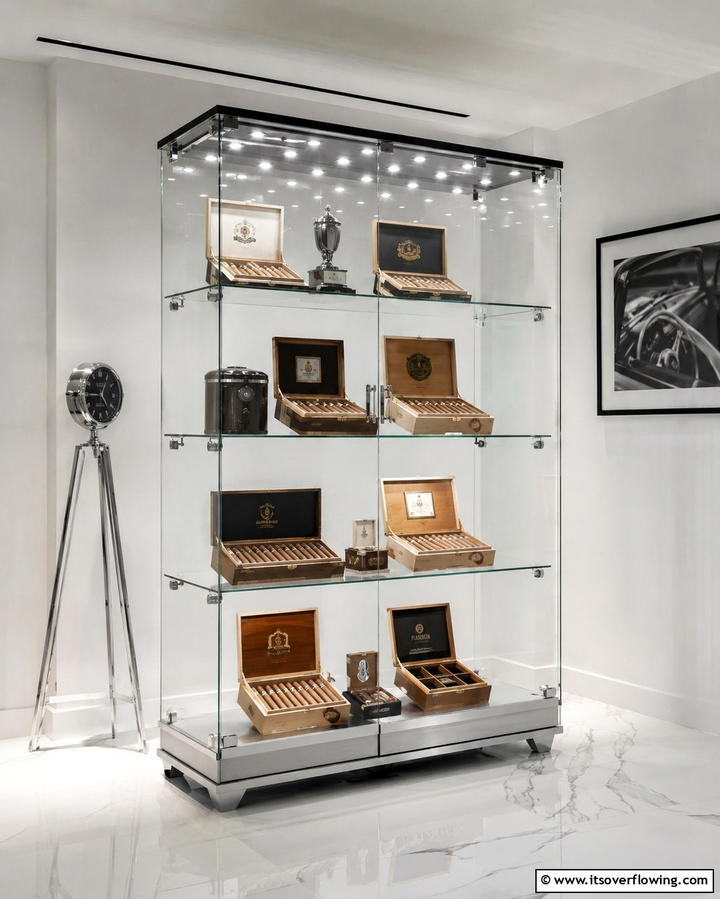Glass Cigar Display Case - 30 Sophisticated Cigar Room Designs for Luxurious Relaxation