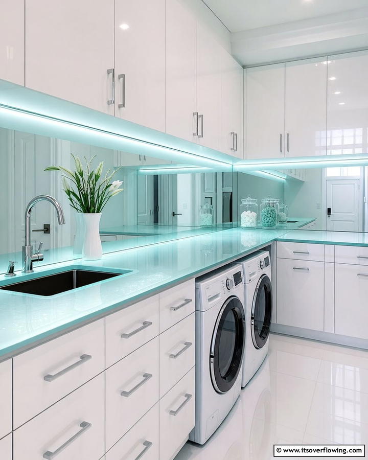 Glass Countertops for Sleek Modernity - 20 Laundry Room Countertop Ideas for a Functional and Stylish Space