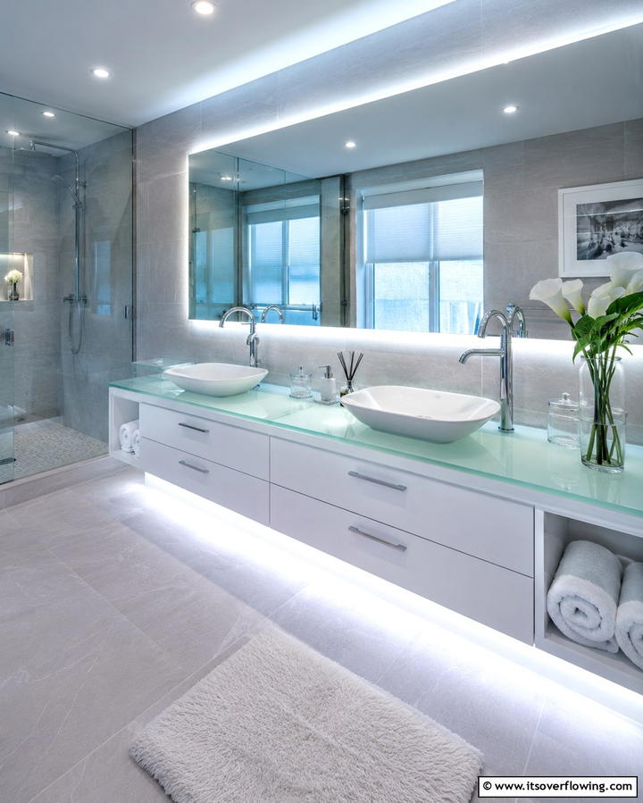 Glass Countertops for Sleek Sophistication - 25 Bathroom Countertop Ideas for a Stylish Upgrade