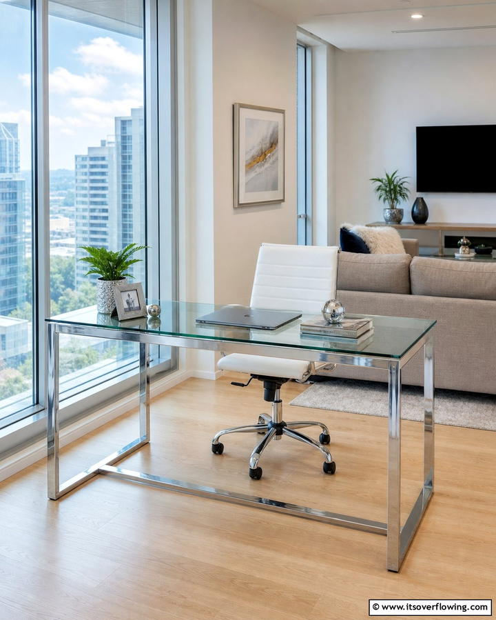 Glass Desk for an Open Look - 25 Desk in Living Room Ideas for Functional Spaces