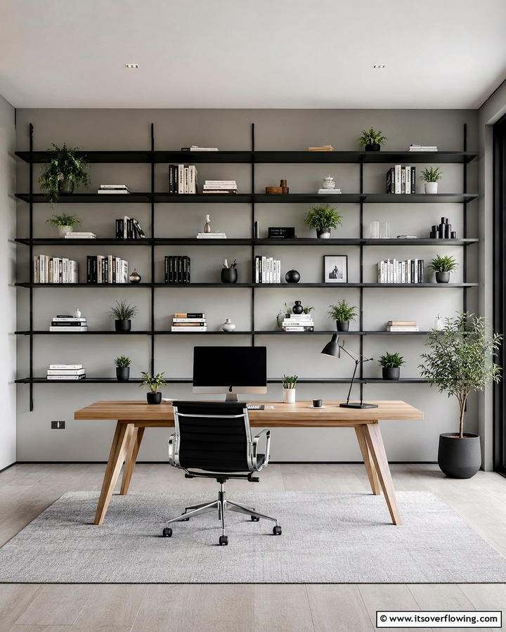 Glass Desk with Dark Frame - 30 Moody Dark Home Office Designs for a Productive Workspace