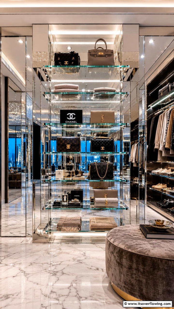 Glass Display Shelves - 30 Closet Shelving Ideas for Maximizing Storage and Space