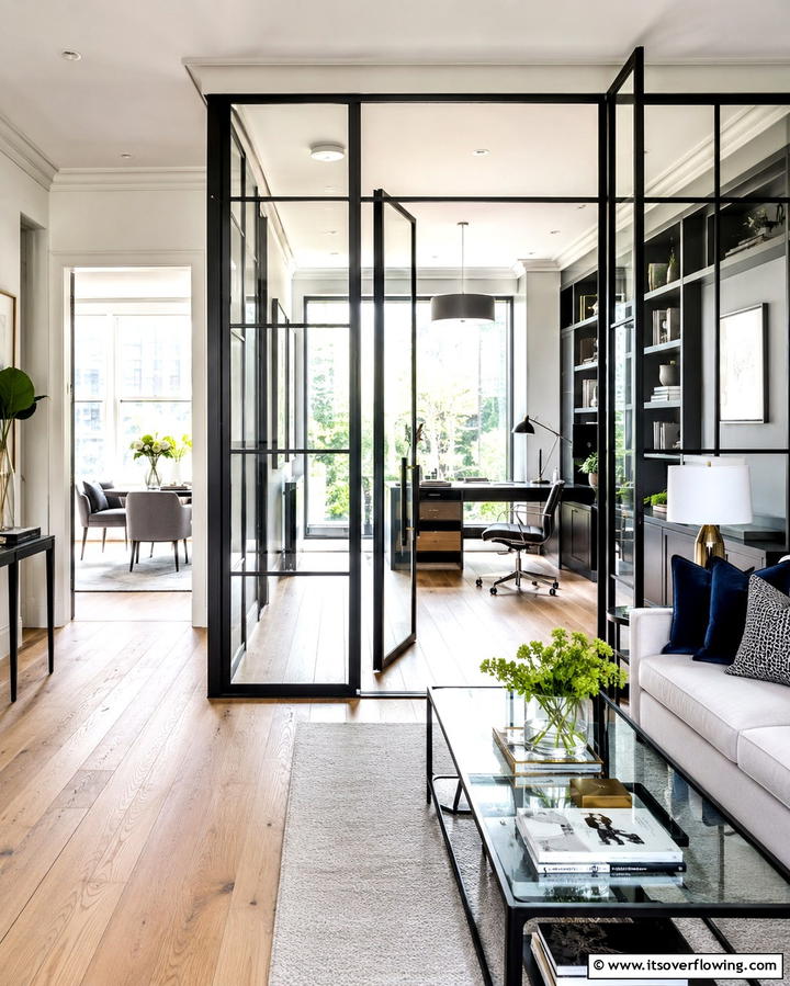 Glass Dividers - 30 Industrial Living Room Ideas with Urban Charm