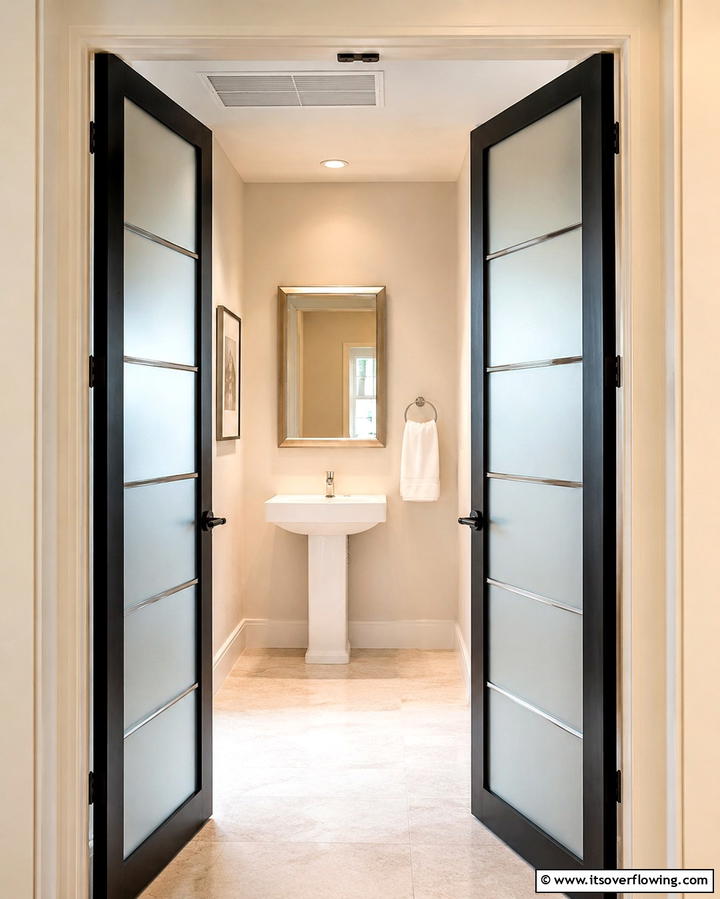 Glass Doors for Openness - 25 Small Powder Room Ideas for Stylish Spaces