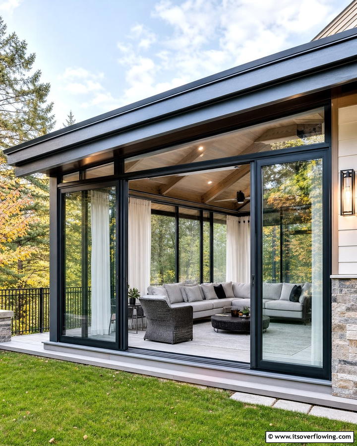 Glass Enclosed Comfort - 25 Shed Roof Porch Design Ideas for Cozy Spaces