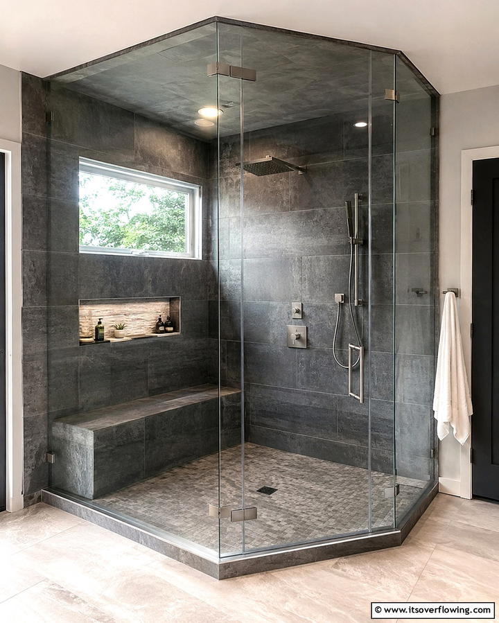 Glass Enclosed Corner Shower - 30 Space-Efficient Corner Shower Ideas for Modern Bathrooms