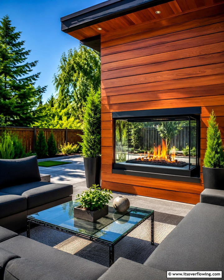 Glass Enclosed Fireplace - 25 Outdoor Fireplace Ideas to Enhance Your Backyard