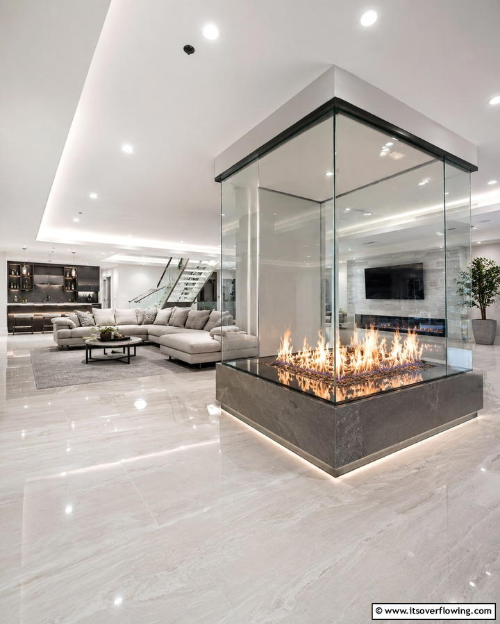 Glass Enclosed Fireplace - 25 Cozy Basement Fireplace Ideas for Warm Gatherings