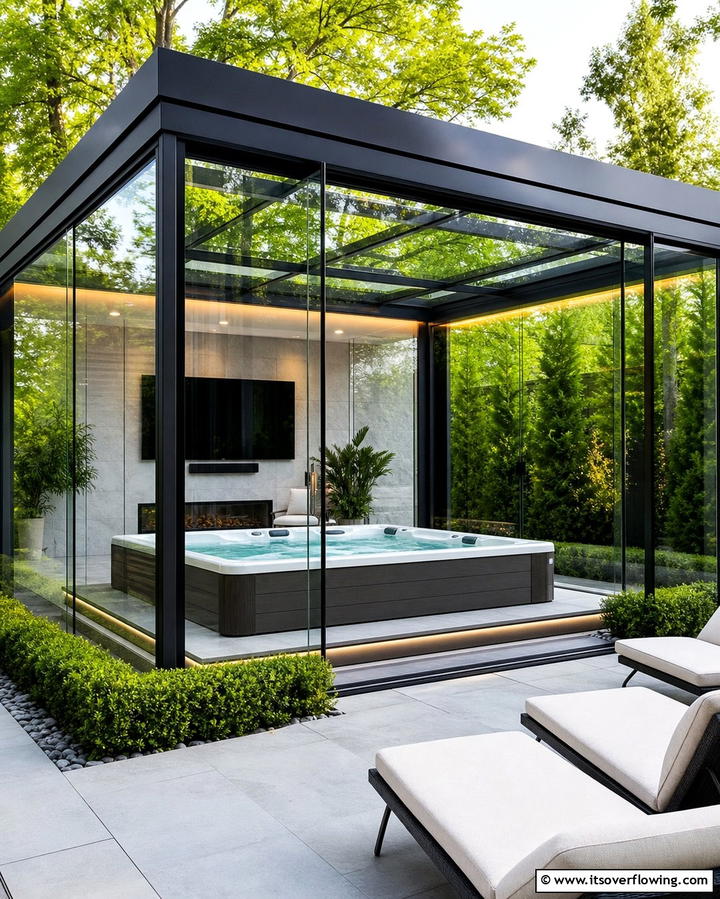 Glass Enclosed Sanctuary - 25 Hot Tub Enclosure Ideas for Year-Round Relaxation