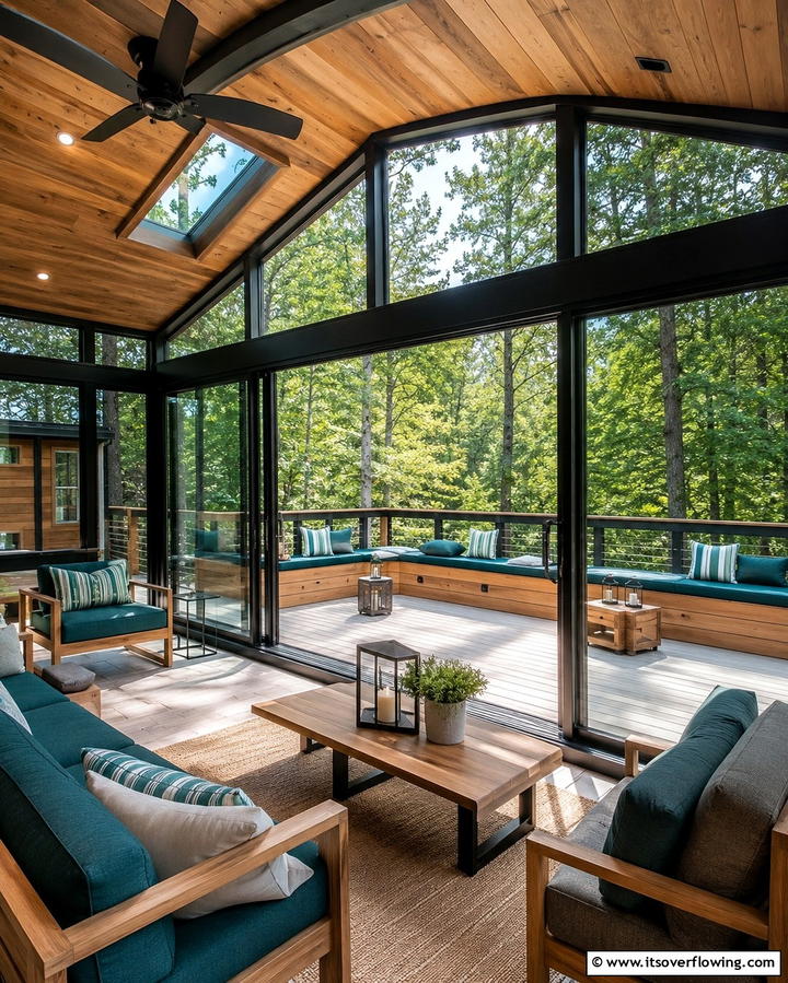 Glass Enclosed Sunroom with Deck Seating - 25 Sunroom and Deck Combo Ideas for Seamless Indoor-Outdoor Living