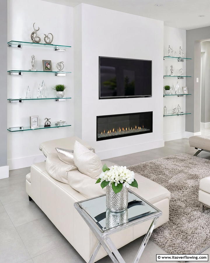 Glass Floating Shelves for a Sleek Modern Touch - 20 Fireplace Floating Shelves Design Ideas for Cozy Homes