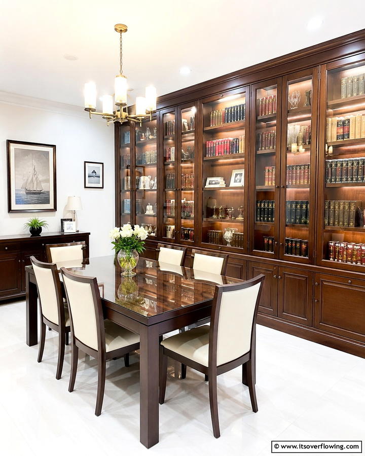 Glass Front Bookcases - 25 Library Dining Room Combo Ideas for Book Lovers