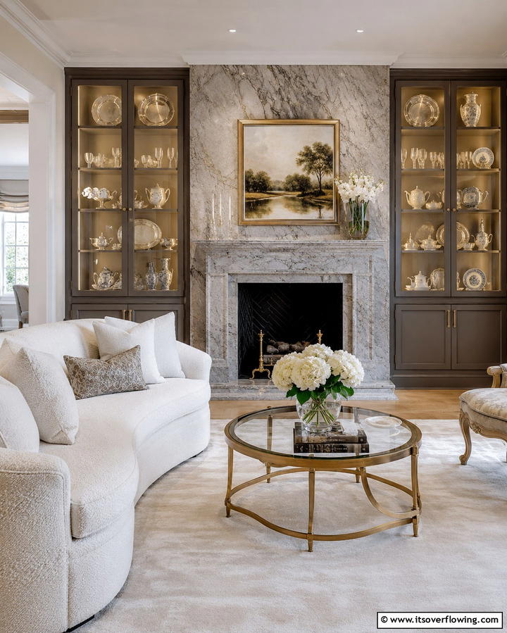 Glass Front Cabinets - 30 Fireplace Built-In Design Ideas for Focal Point Spaces