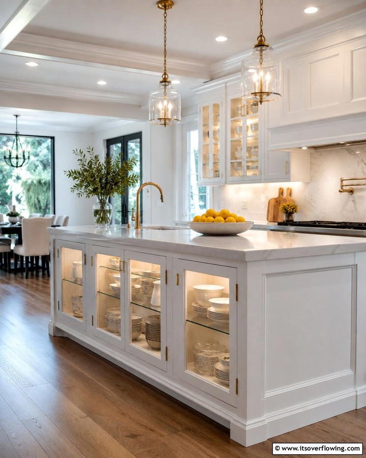 Glass Front Cabinets - 25 Smart Kitchen Island Storage Ideas for Organized Kitchens