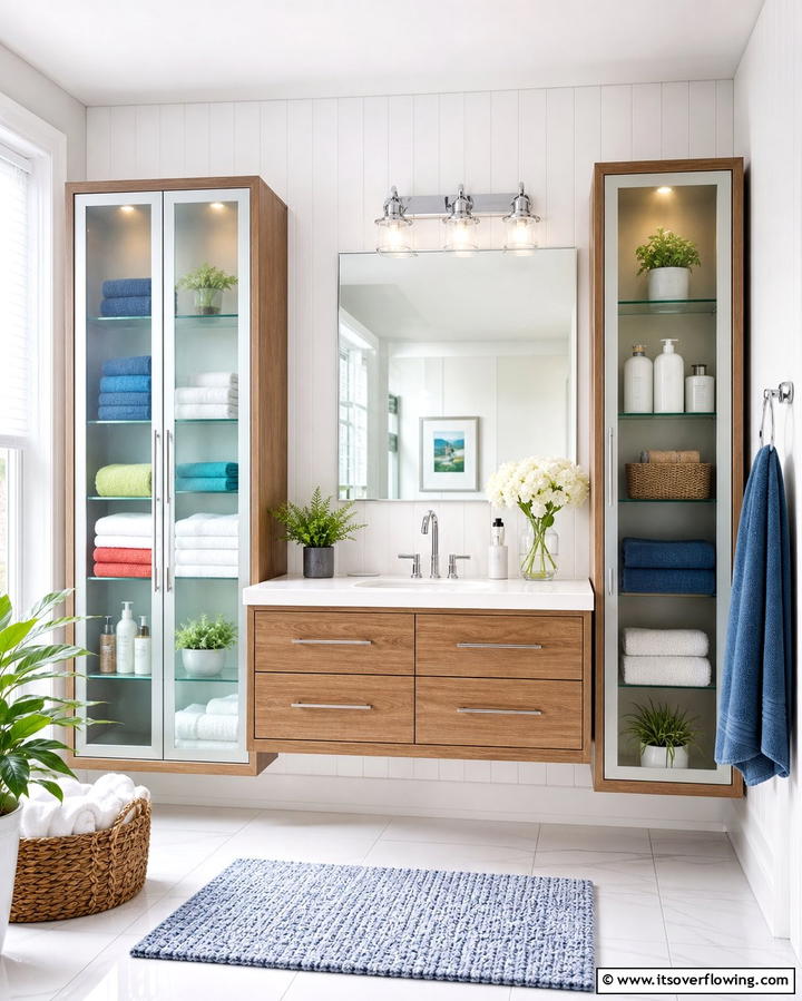 Glass Front Cabinets for Transparency - 25 Bathroom Cabinet Ideas for Organized Spaces