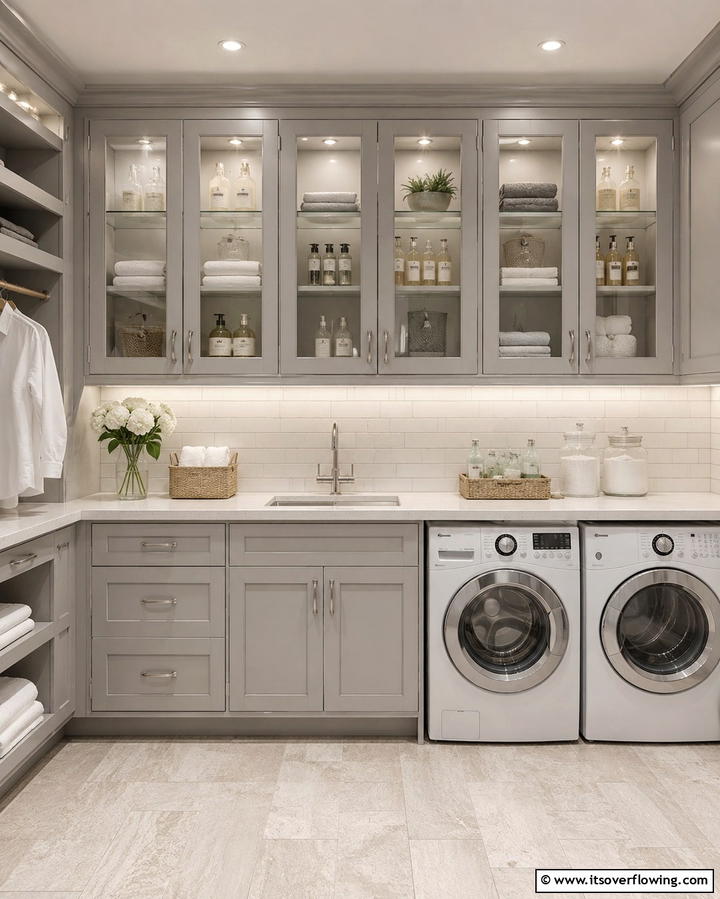 Glass Front Cabinets for a Stylish Look - 25 Laundry Room Cabinet Ideas for Organization