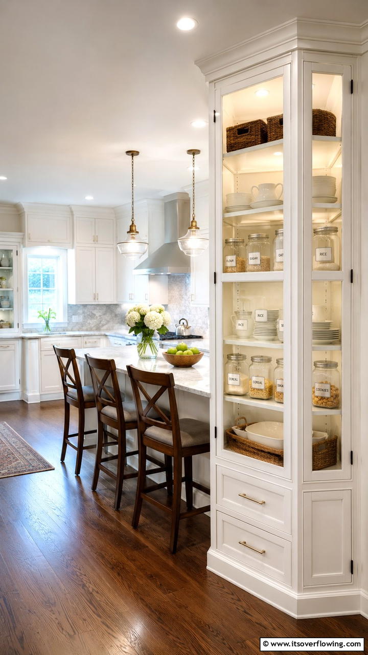 Glass Front Corner Pantry - 30 Corner Pantry Ideas to Maximize Kitchen Storage