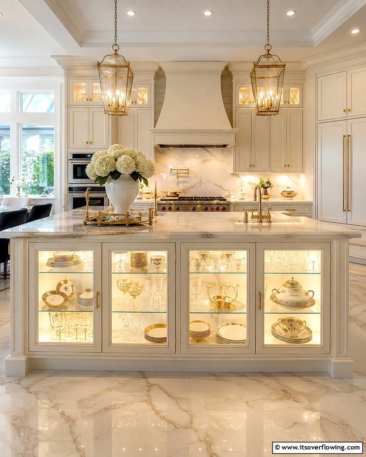 Glass Front Display Cabinets - 25 Smart Kitchen Island Storage Ideas for Organized Kitchens