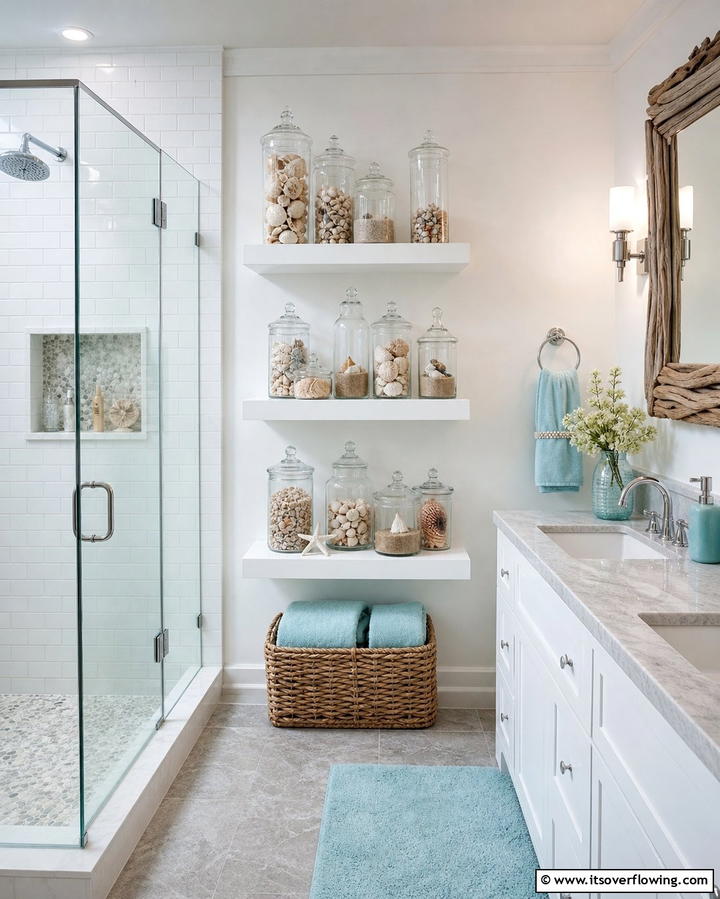 Glass Jar Displays - 25 Coastal Bathroom Ideas for a Serene Beach Retreat