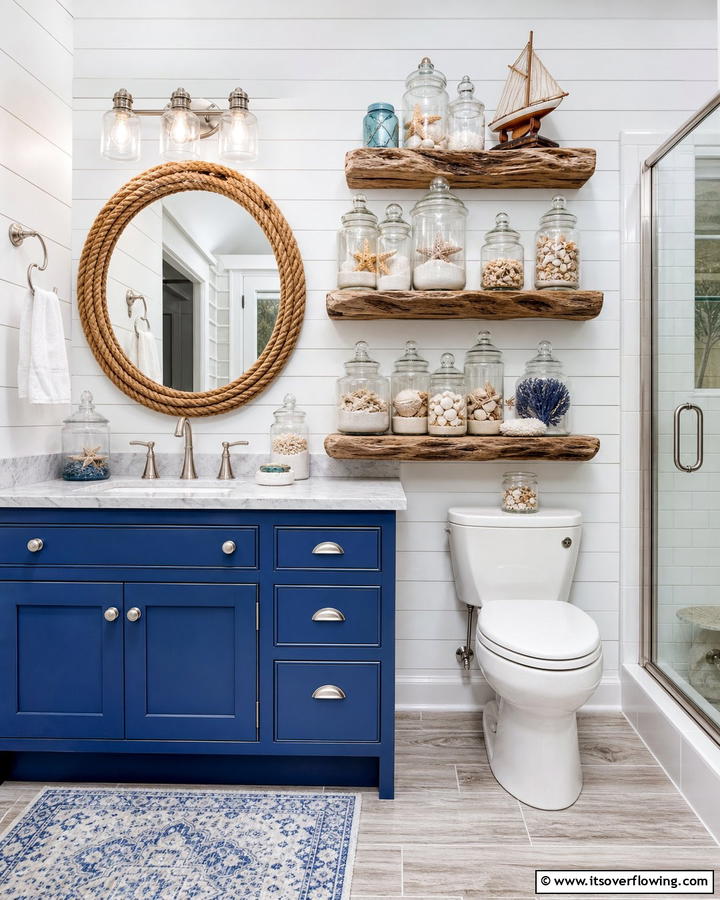 Glass Jar Displays - 20 Nautical Bathroom Ideas for a Coastal Vibe