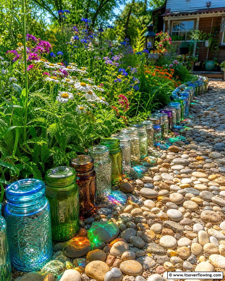 Glass Jar Edging - 20 Recycled Garden Edging Ideas for an Eco-Friendly Yard