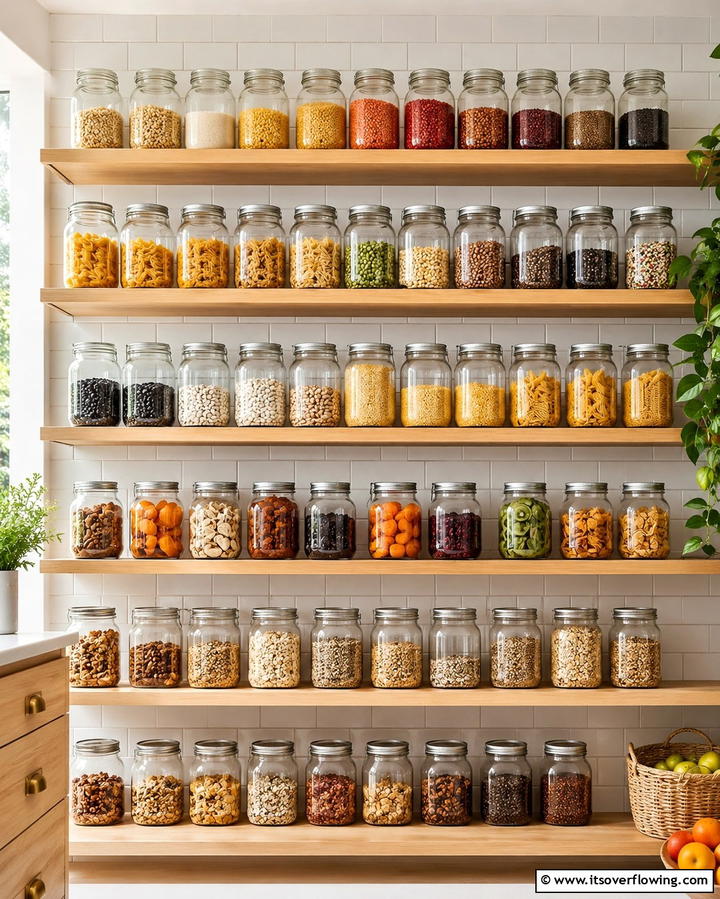Glass Jar Shelving for a Transparent Touch - 25 Pantry Shelving Ideas for Organized Kitchens