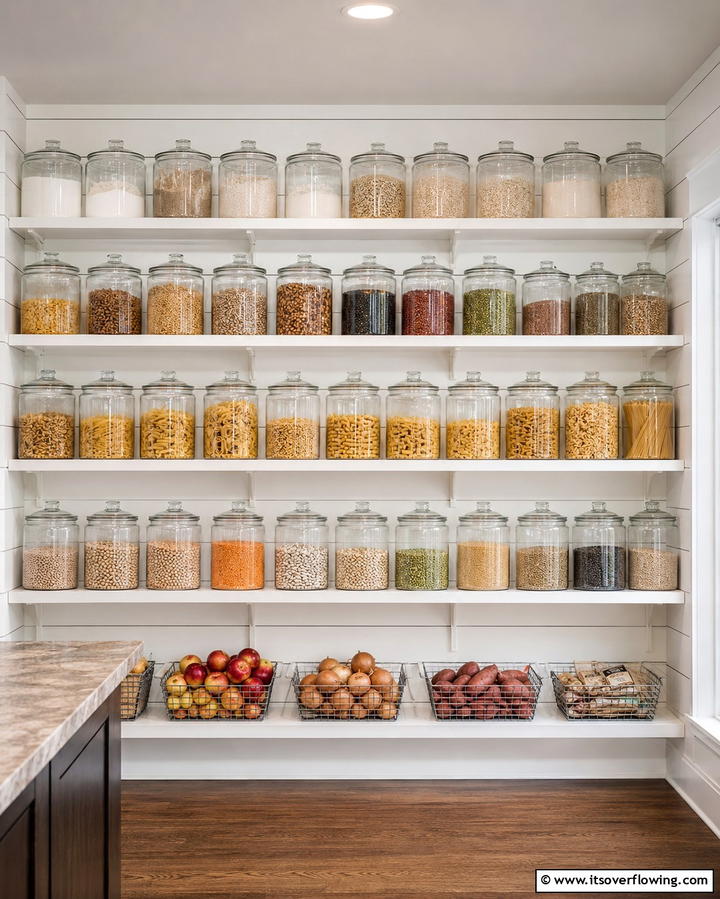 Glass Jars for Organized Storage - 25 Open Pantry Ideas to Organize Your Kitchen