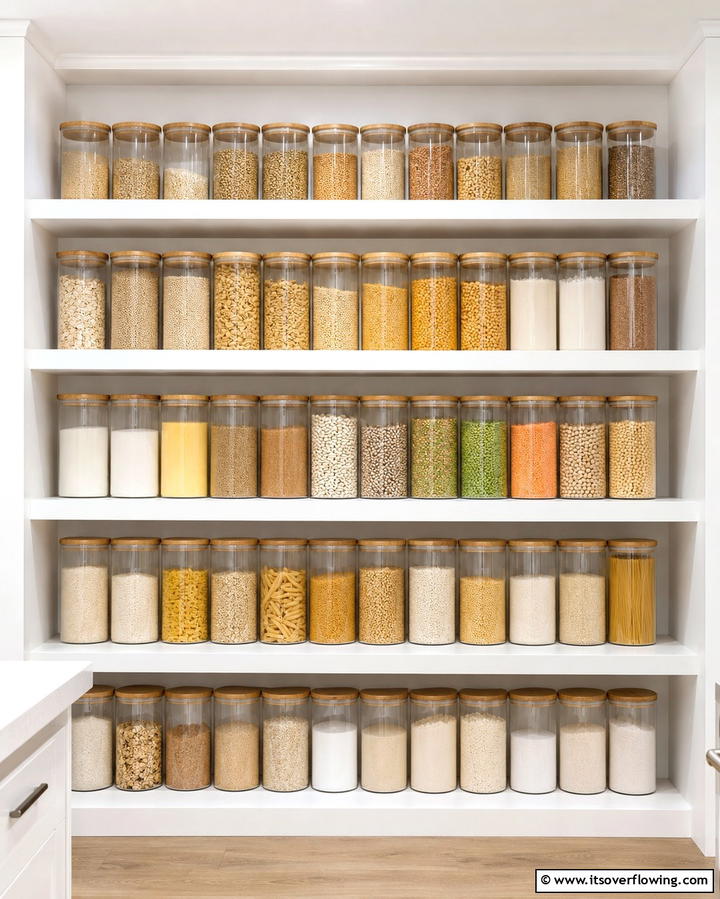 Glass Jars for a Uniform Look - 25 Open Pantry Ideas to Organize Your Kitchen