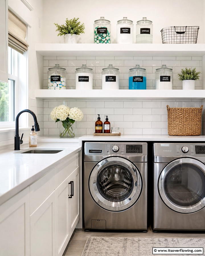 Glass Jars with Labels - 20 Laundry Detergent Storage Ideas for an Organized Space