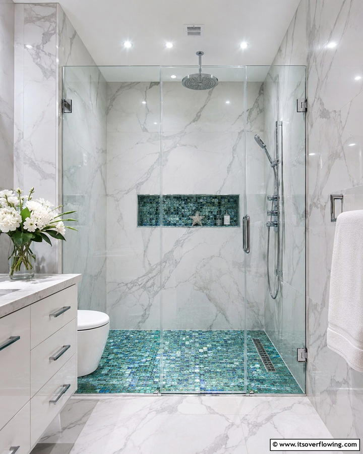 Glass Mosaic Tiles - 30 Shower Floor Tile Ideas for Slip-Resistant Style