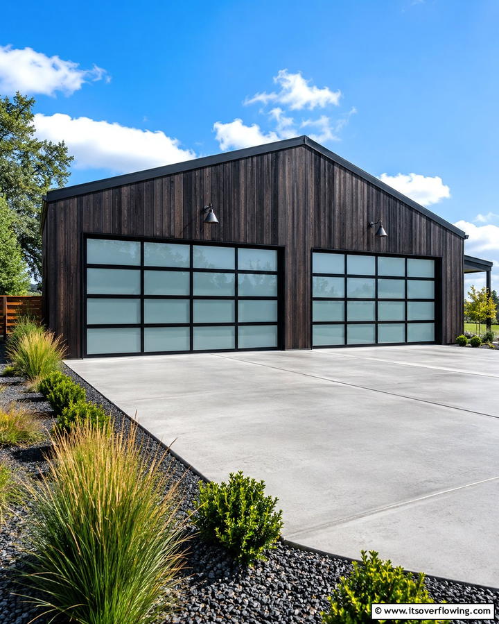Glass Panel Garage Doors - 30 Pole Barn & Barndominium Exterior Designs for Rustic Charm