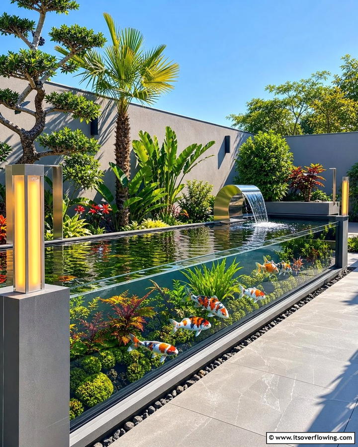 Glass Panel Raised Pond - 20 Raised Garden Pond Ideas for a Tranquil Backyard