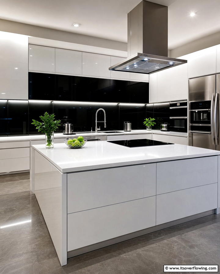 Glass Panel Sophistication - 25 Kitchen With Black Backsplash Ideas for Drama